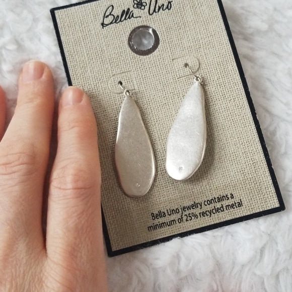 Silver Teardrop Disc Drop Earrings Recycled Metal - Picture 4 of 5
